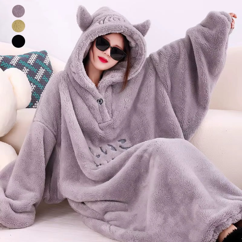 Winter Soft Fleece Blanket with Sleeves Hooded Sweater Blanket Wearable Oversized Outdoor Warm Flannel Hoodie Blanket